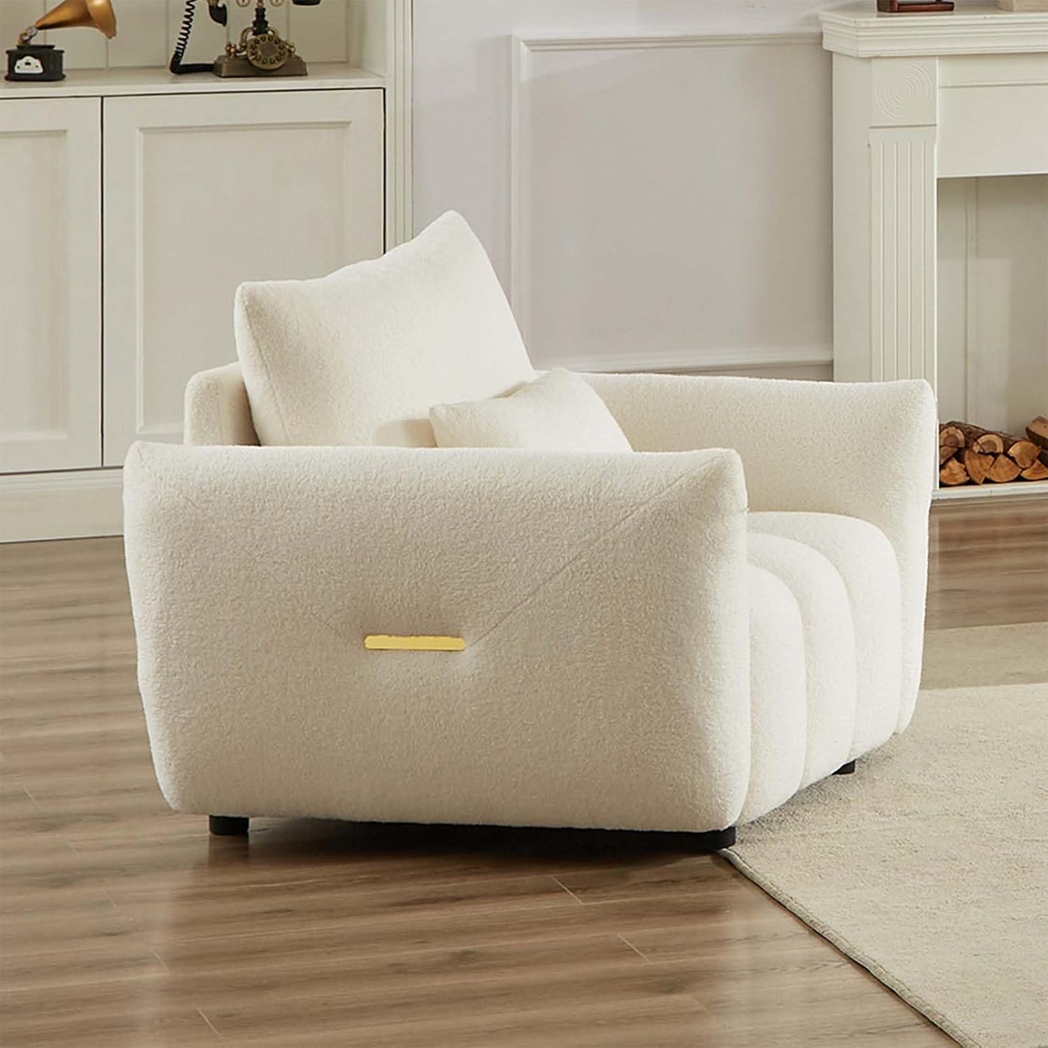 Antetek 35' Modern Accent Single Sofa Chair, Comfy Deep Seat Teddy Living Room Chair, Leisure Boucle Reading Sofa Arm Chair for Bedroom, Office, Apartment, Beige