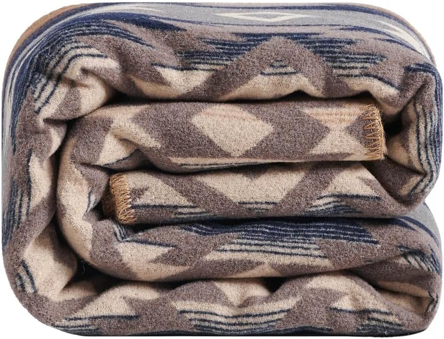 Paseo Road Taos Wool Blend Western Blanket Set, 3 Piece Full Queen Brown Geometric Print Aztec Blanket, Southwestern Tribal Indian Modern Rustic Soft Blanket Set with Pillow Shams