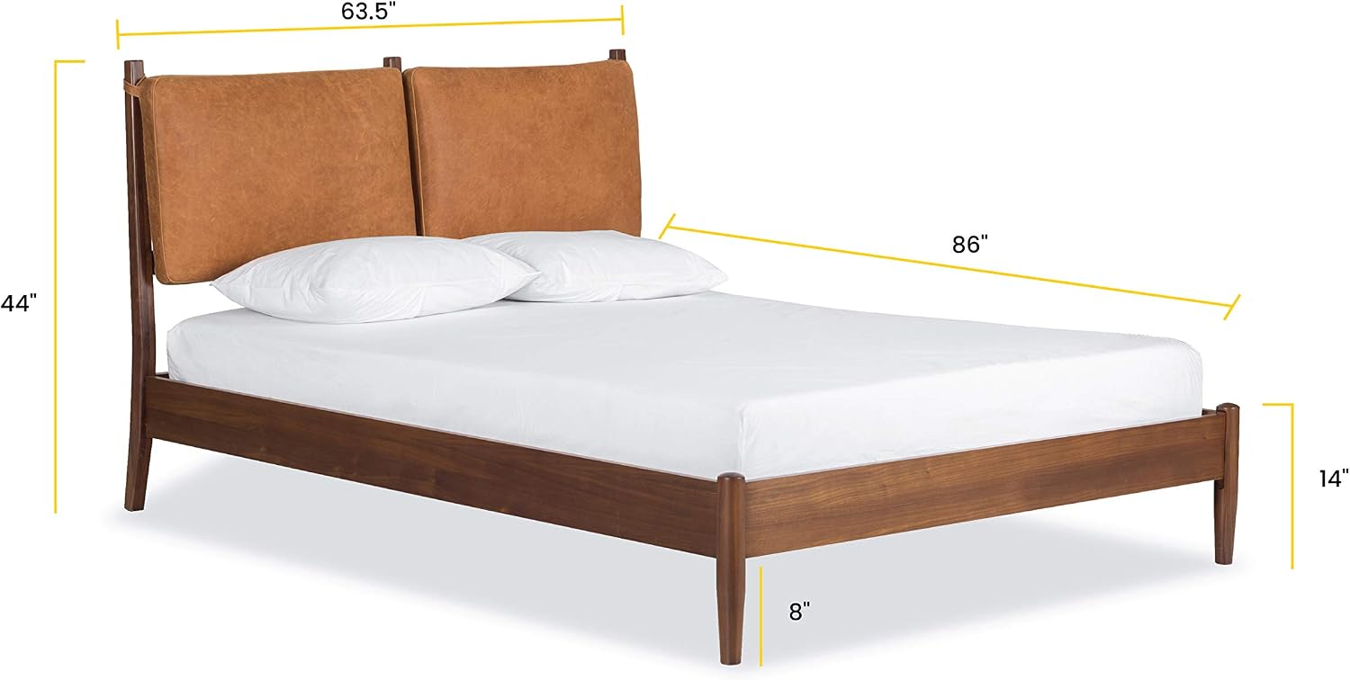 Poly & BARK Truro Queen Bed Headboard Cushion Set in Full-Grain Pure-Aniline Italian Tanned Leather in Cognac Tan