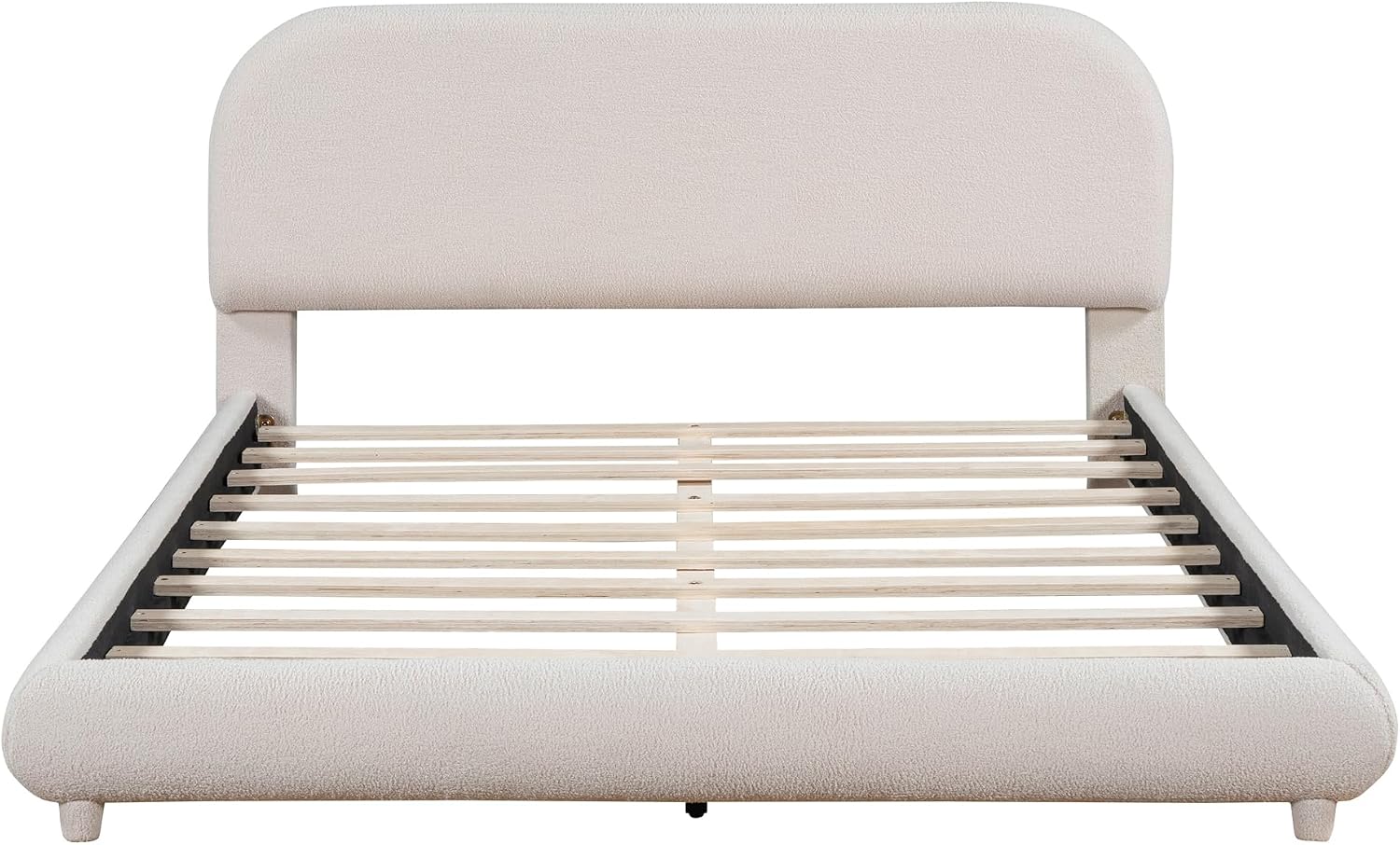 Curve-Shaped Upholstered Platform Bed With Curved Headboard, Queen Size Wood Frame for Kids Adults Bedroom Furniture, Teddy Fleece Thick Fabric Grounded (Beige)