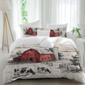 Farmhouse Duvet Cover Set Queen Size 4 Pieces Pastoral Landscape Watercolor Barn Farm Dairy Cow Retro Bedding Set with Zipper Closure, 1 Comforter Cover 92x106 Inches 1 Flat Sheet & 2 Pillow Cases