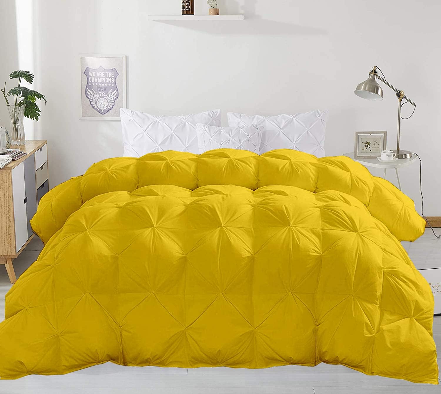 Super Soft 1000-TC All Season Down Alternative Comforter & 2pc Pillow Shams Super King (98' x 108') Inches Decorative Pintuck Comforter 100% Egyptian Cotton 600-GSM Fill & 8-Corner Tabs