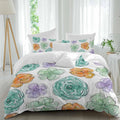 Abstraction Art Duvet Cover Set Queen Size 4 Pieces Watercolors Flowers Minimalist Lines Modern Bedding Set with Zipper Closure, 1 Comforter Cover 92x106 Inches 1 Flat Sheet & 2 Pillow Cases