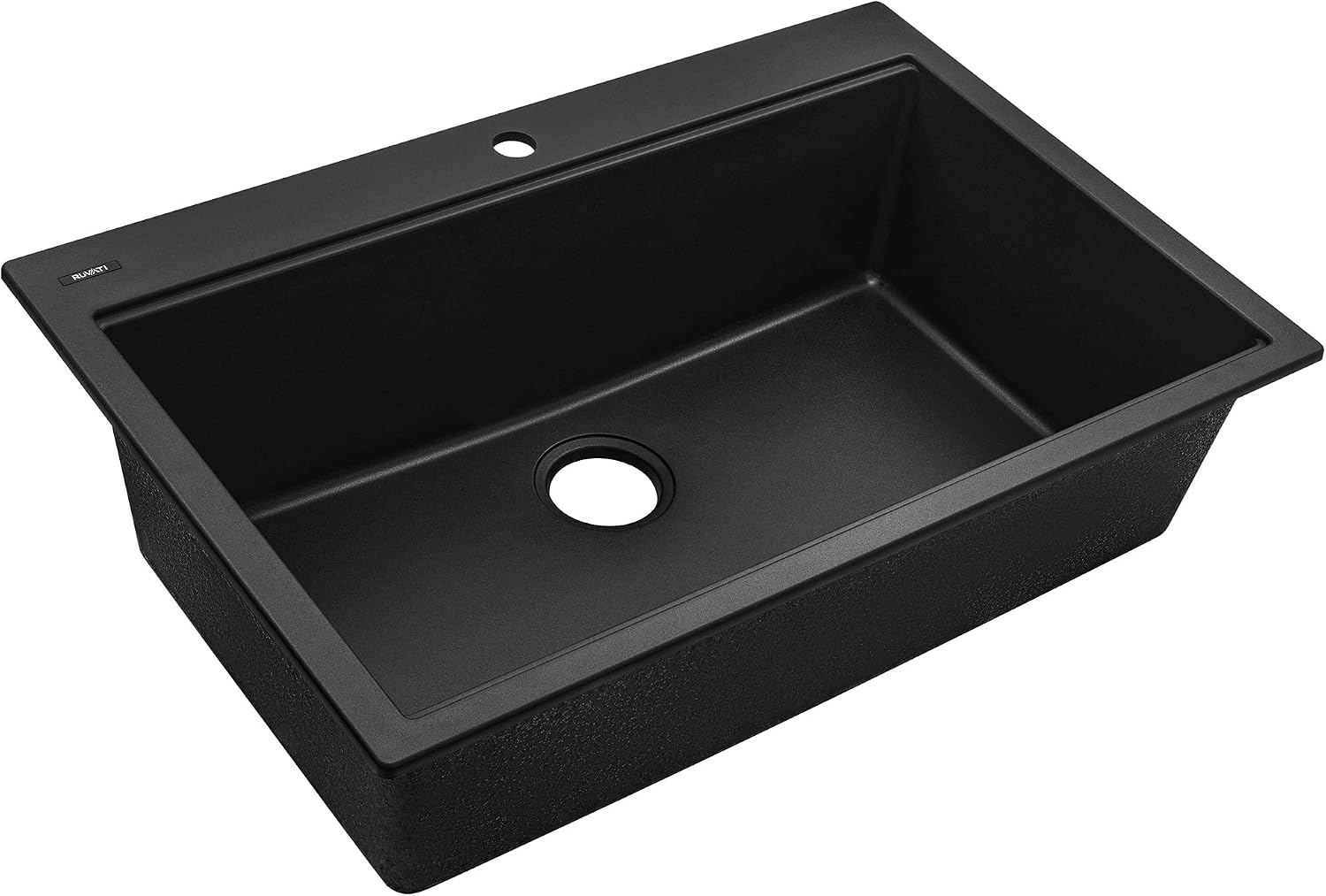 Ruvati 33 x 22 inch epiGranite Drop-in Topmount Granite Composite Quartz Single Bowl Kitchen Sink - Midnight Black - RVG1080BK