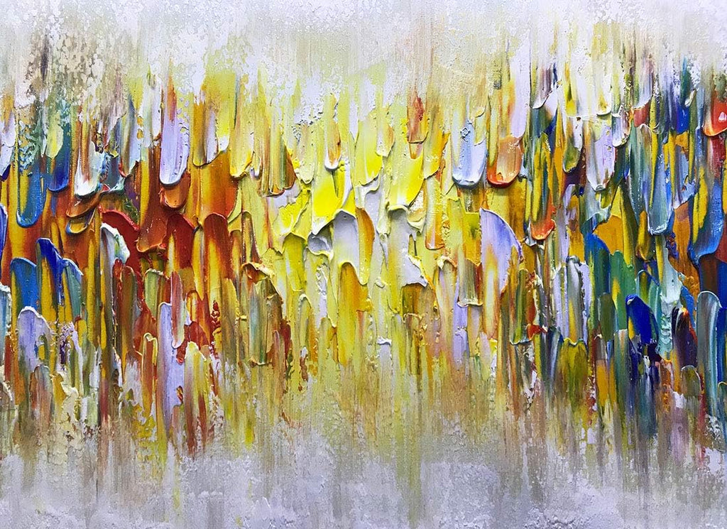 AMEI Art,24x60Inch Large Size Knife Painted Texture Art Yellow White Abstract Canvas Wall Art Colorful Modern Oil Paintings Framed Ready to Hang