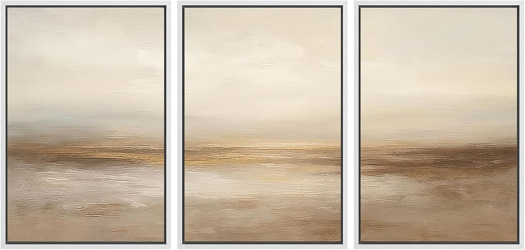 SIGNWIN Framed Wall Art Print Set Beige & Gold Horizon Abstract Minimalist Illustrations Modern Art Chic Multicolor for Living Room, Bedroom, Office - 16'x24'x3 White