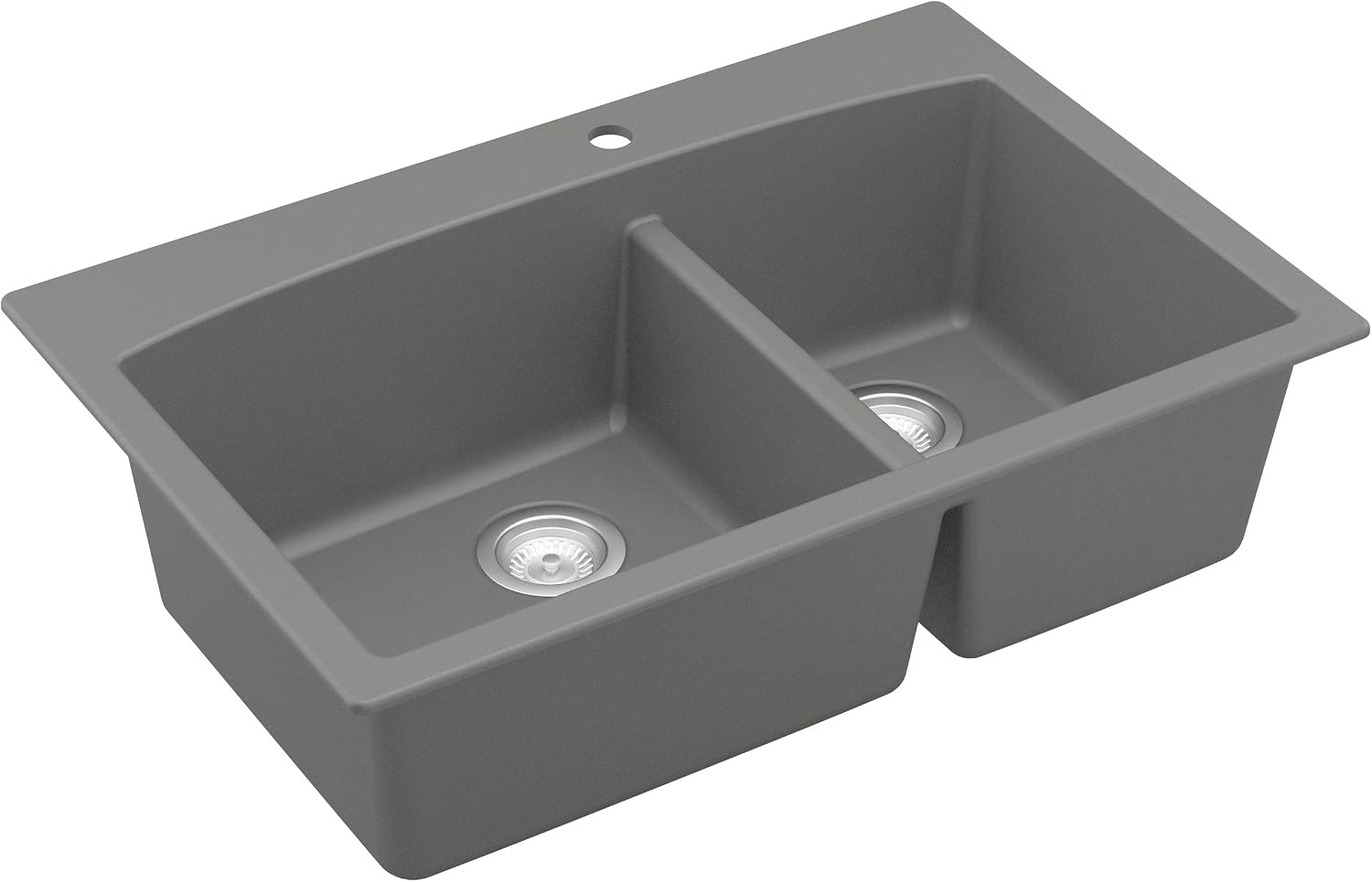 Karran 33 Inch Drop In Double Bowl Kitchen Sink – 60/40 Quartz Composite Granite Top Mount Sink, Deep Basins, 1 Hole with Additional Knockouts, Heat & Scratch Resistant in Grey