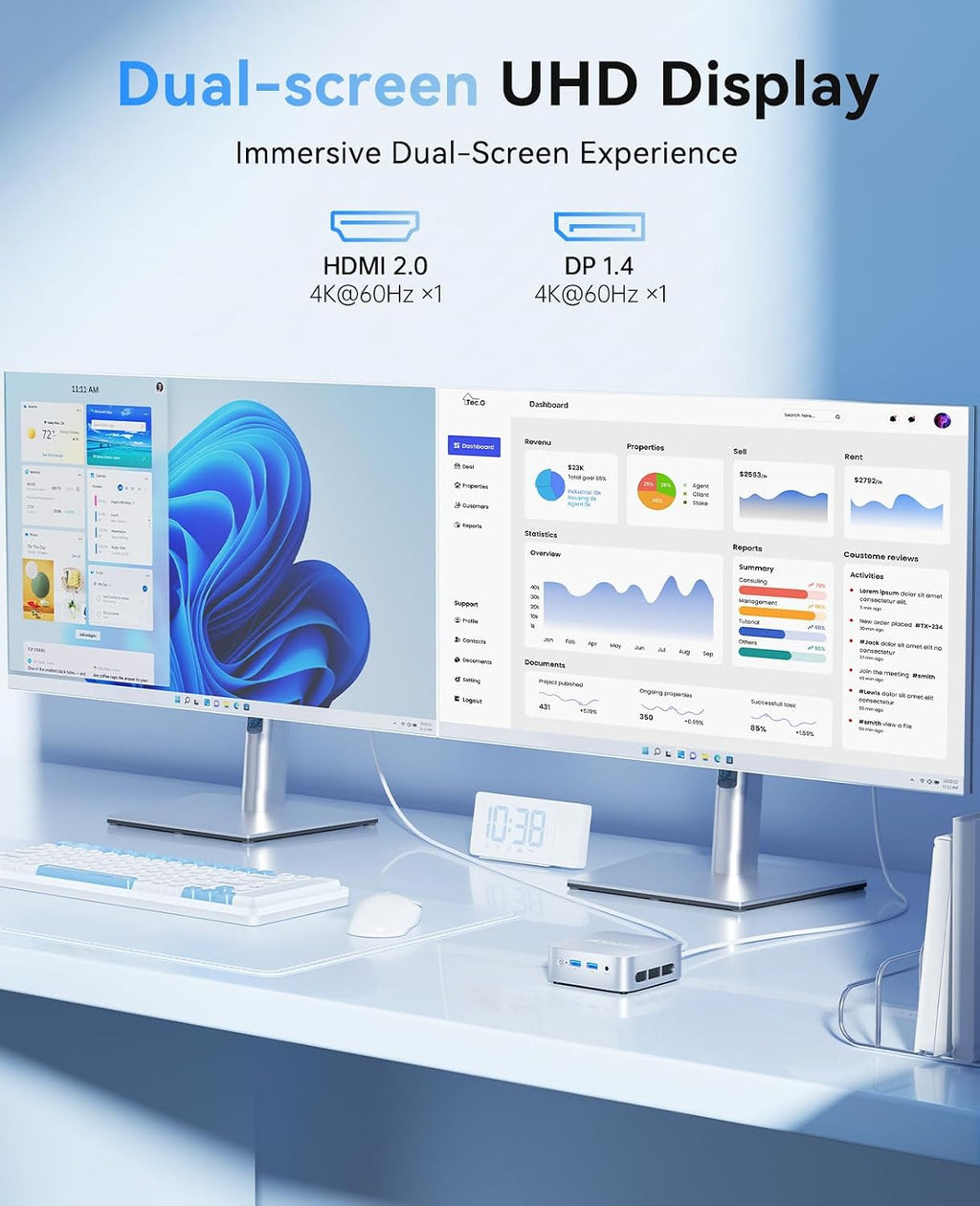 ACEMAGIC Vista V1 N95 Mini Pc, 12Th Gen Intel N95 (Beat N100, Up to 3.6Ghz), 16GB DDR4 RAM 512GB SSD Mini Computers, 4K Dual Display, WiFi/Bt, Vesa Mount, Home/Office Micro Pc