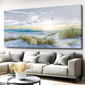 Canvas Prints Wall Art Beach Sunrise Ocean Waves Beach Grass Nature Pictures Stretched Canvas for living Room Bedroom and Office Home Decor 71'x36' with Framed