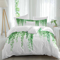 Prime Leader Green Eucalyptus Leaves Duvet Cover Set Queen Size 4 Pieces Summer Watercolor Plants Bedding Set with Zipper Closure, 1 Comforter Cover 92x106 Inches 1 Flat Sheet & 2 Pillow Cases
