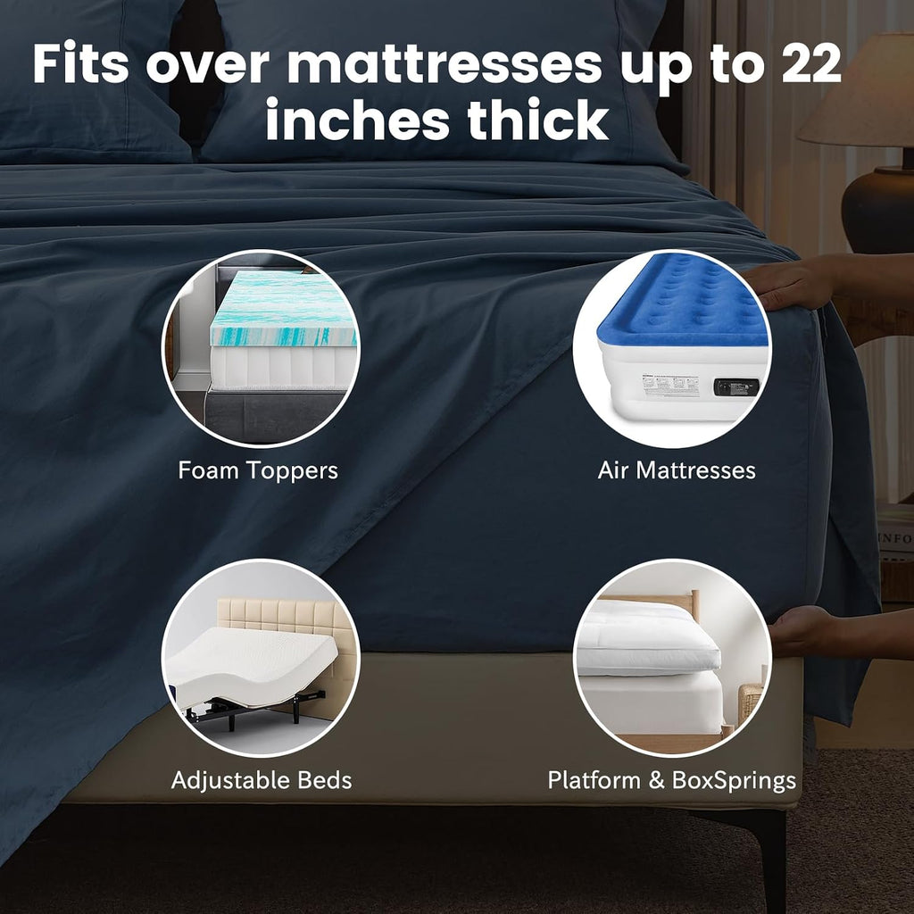 Bedlifes 100% French Flax Linen Sheets Set King Size - 6 Piece Extra Deep Pocket 18-24',Soft Breathable King Bed Sheets with Temperature Regulating & Moisture-Wicking(Flint Blue
