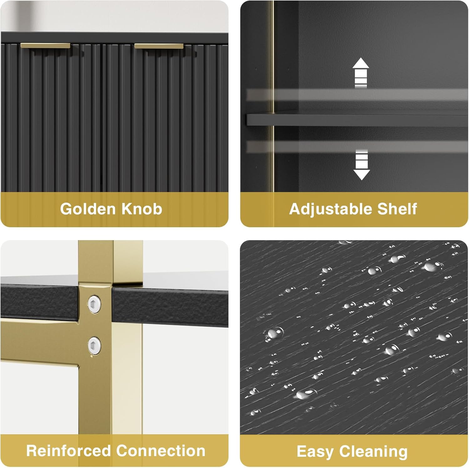 Halitaa Set of 2 Black & Gold Ladder Shelf with Storage Cabinet, Modern Ladder Bookshelf with Doors, Wall Mount Bookcase with Metal Frame, Display Shelves for Living/Bed/Bathroom, Home Office