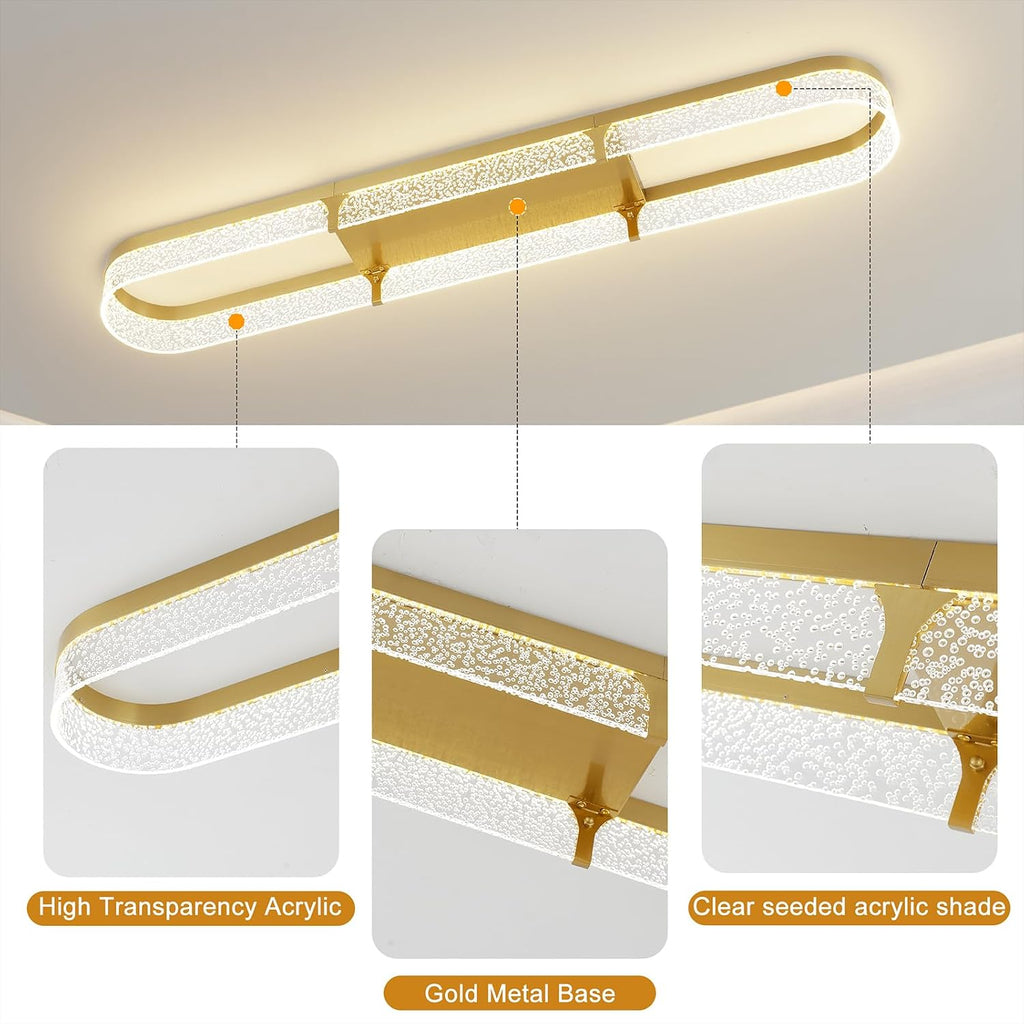 Jaycomey 43 inch Modern LED Ceiling Light Fixture, 54W Dimmable Gold Flush Mount Ceiling Light with Acrylic Bubble, Adjustable 3000K-6500K Kitchen Light Fixtures for Dining Room Bedroom