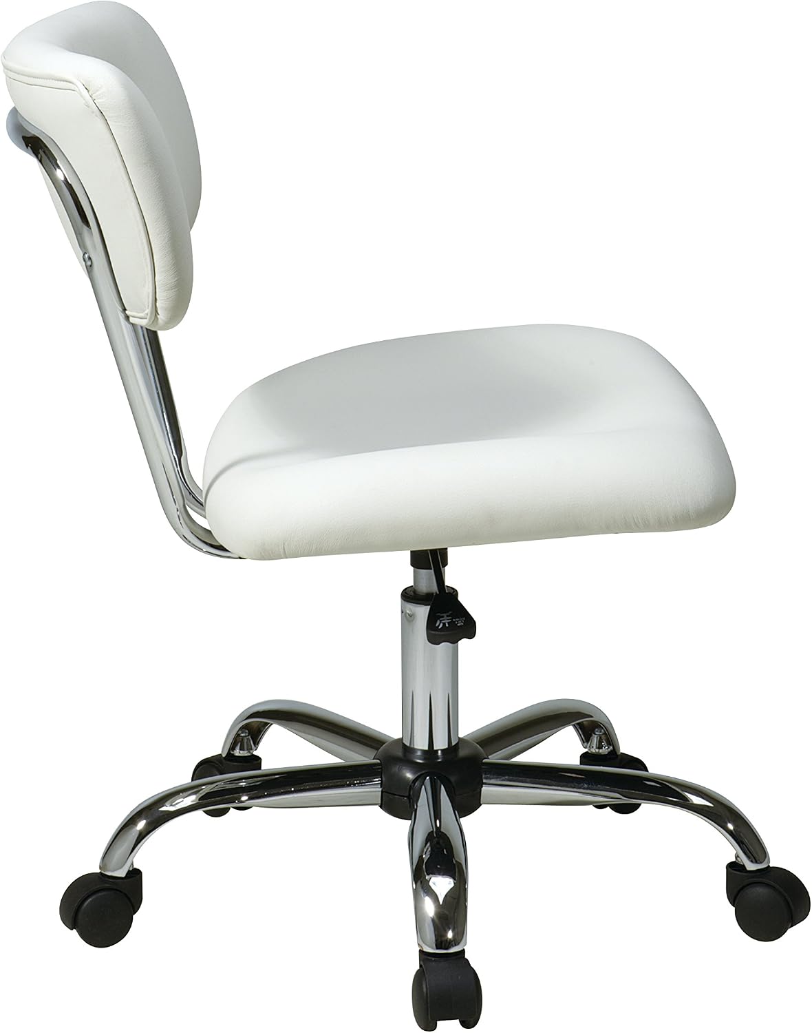 OSP Home Furnishings Vista Office Task Chair with Pneumatic Height Adjustment and Full Swivel, White Vinyl