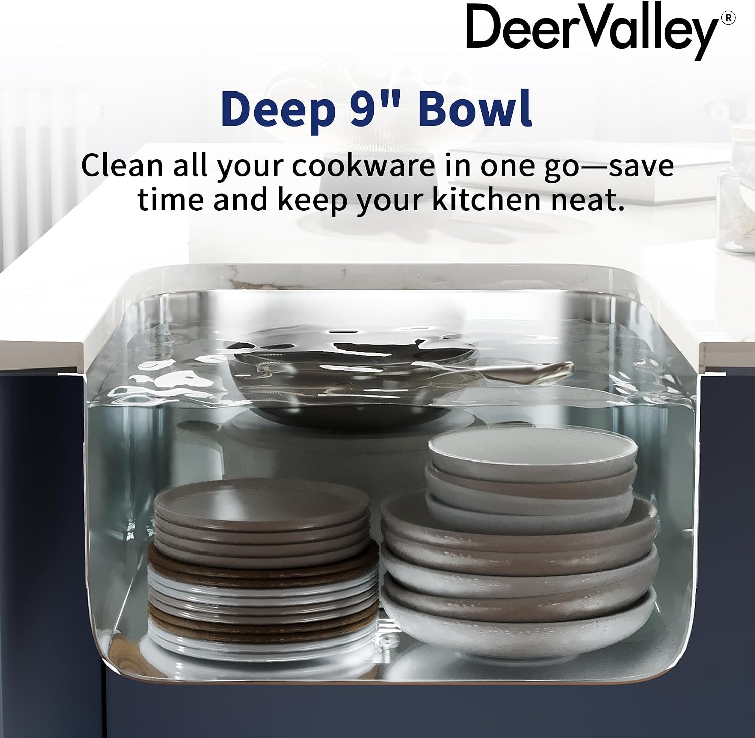 DeerValley 30 Inch Undermount Kitchen Sink 18 Gauge Stainless Steel Kitchen Sink Spacious Single Bowl Sinks with Basket Strainer Curved Shape Round Corner Deep Sinks for Modern Kitchens