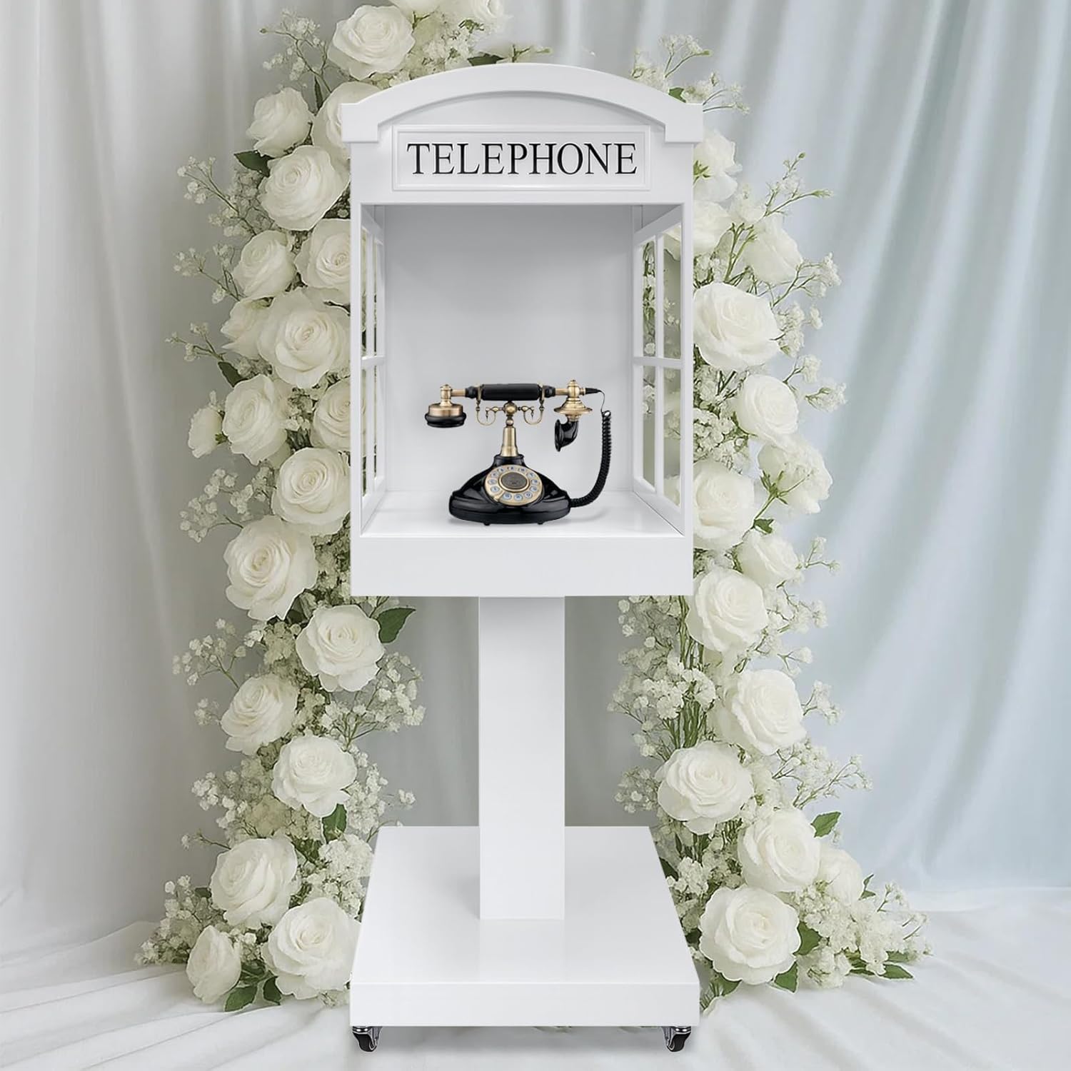 Audio Guest Book Stand Phone Booth for Wedding Party Leave a Message Video Phone Wedding Decoration Telephone Booth Box Audio Guestbook Stand White Recording Table