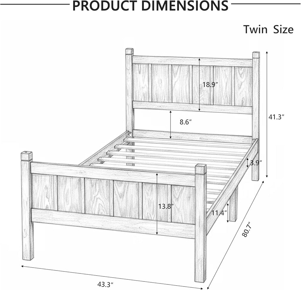 Twin Size Flat Panel Bed with Headboard & Footboard – Minimalist Modern Platform Bed with Wood Grain Finish, Shaker & Farmhouse, 11.5' Under-Bed Storage, Sleek & Functional (Black3, Twin)