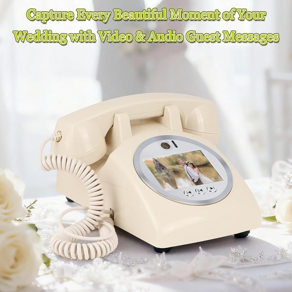 Video Audio Guest Book Wedding Phone, 1080P Video Guestbook Phone for Wedding, Bridal Shower, Birthday Party, Baby Shower, Anniversary Engagement (Rice White)