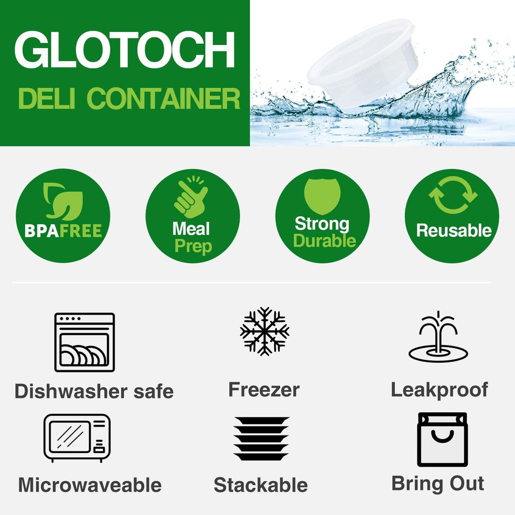 Glotoch Express 8oz Soup Containers with Lids, BPA-Free Plastic Deli Cups for Food Storage, Stackable and Leakproof, Microwave/Freezer/Dishwasher Safe, 240 Pack