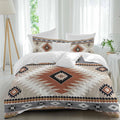 Aztec Southwestern Duvet Cover Set Queen Size 4 Pieces Ethnic Tribal Style Geometric Orange Khaki Bedding Set with Zipper Closure, 1 Comforter Cover 92x106 Inches 1 Flat Sheet & 2 Pillow Cases