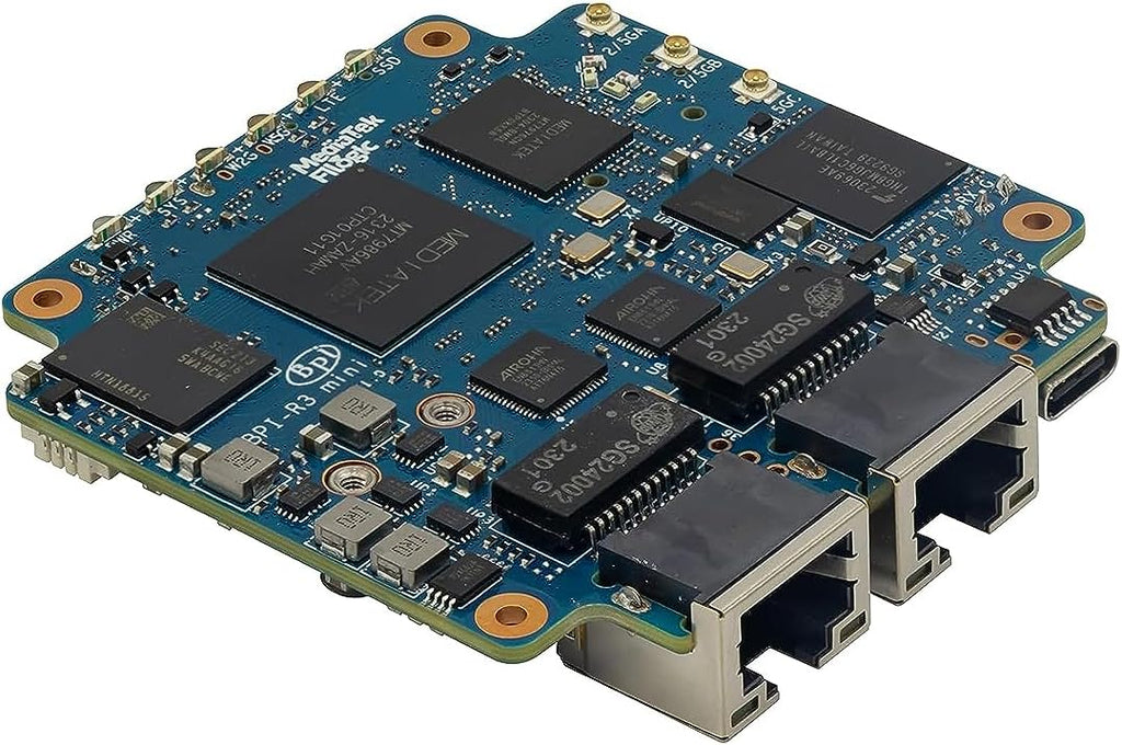 Banana Pi BPI-R3 Mini Wi-Fi 6 Open Source OpenWRT Router Board, Wireless Dual-Band Mini WiFi Router, MediaTek MT7986 (Filogic 830) CPU, Support 5X GbE and 2X 2.5GbE SFP for NAS Smart Home Gateway