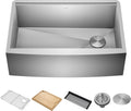Kraus Kore 30-Inch Farmhouse Workstation with In Sink Dish Drying Rack, Stainless Steel Kitchen Sink, KWF410-30