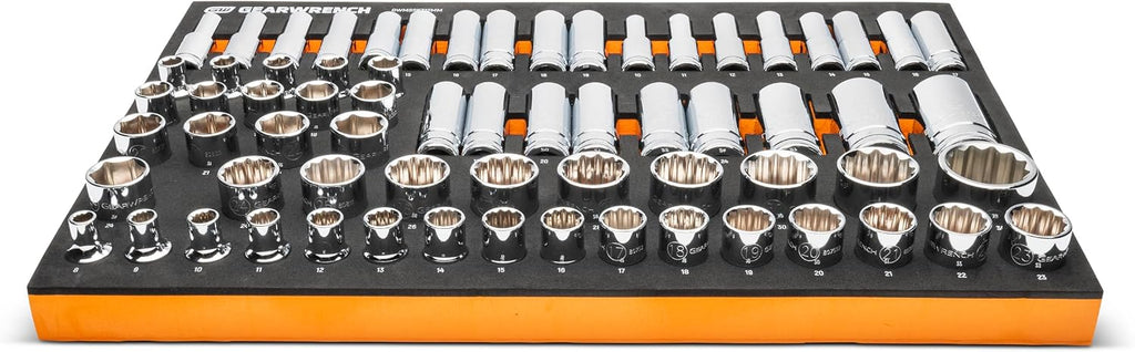 GEARWRENCH 67 Piece 1/2' Drive Master Metric Chrome Socket Set in Foam Storage Tray - GWMSSKT12MM
