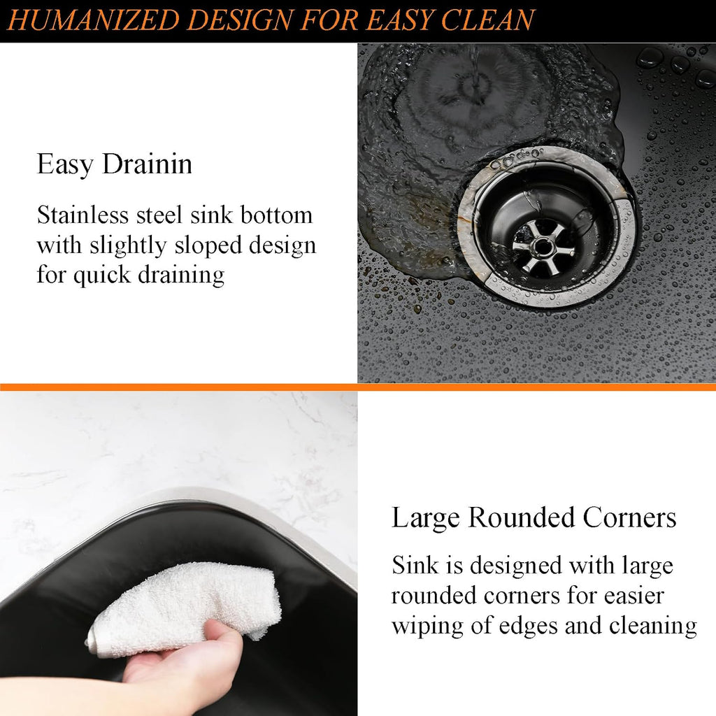 31 Inch Black Undermount Sink Stainless Steel-Bokaiya 31x18 Kitchen Sink Undermount Black Stainless Steel Sink 16 Gauge Single Bowl Kitchen Sink with Dish Grid