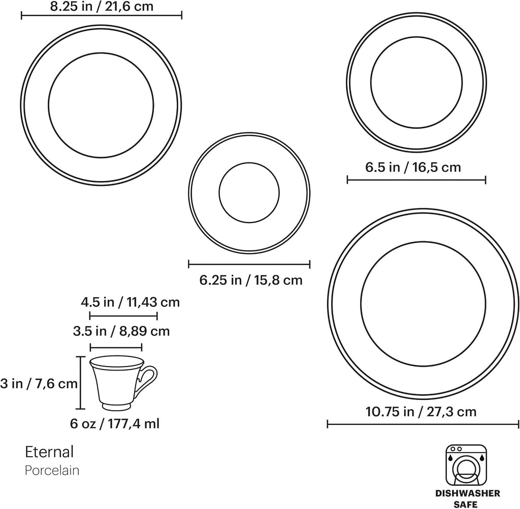 Lenox Dinnerware Set, Eternal 5-Piece Place Setting, 24-Karat Gold Accents Set, Service for 1, Made Of Ivory Porcelain, Dishwasher Safe, Plates, Cups And Saucers, Home And Kitchen (Ivory, 5 Piece)