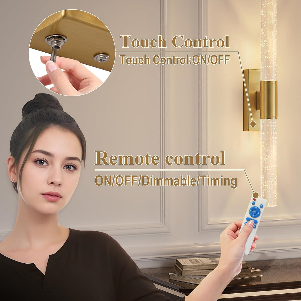 camuucci Battery Operated Wall Sconces Set of 2 Rechargeable Battery Powered Wall Light with 12000mAh Not Hardwired Dimmable Wall Lamp Fixtures for Bedroom Living Room Gold 20.9 Inches