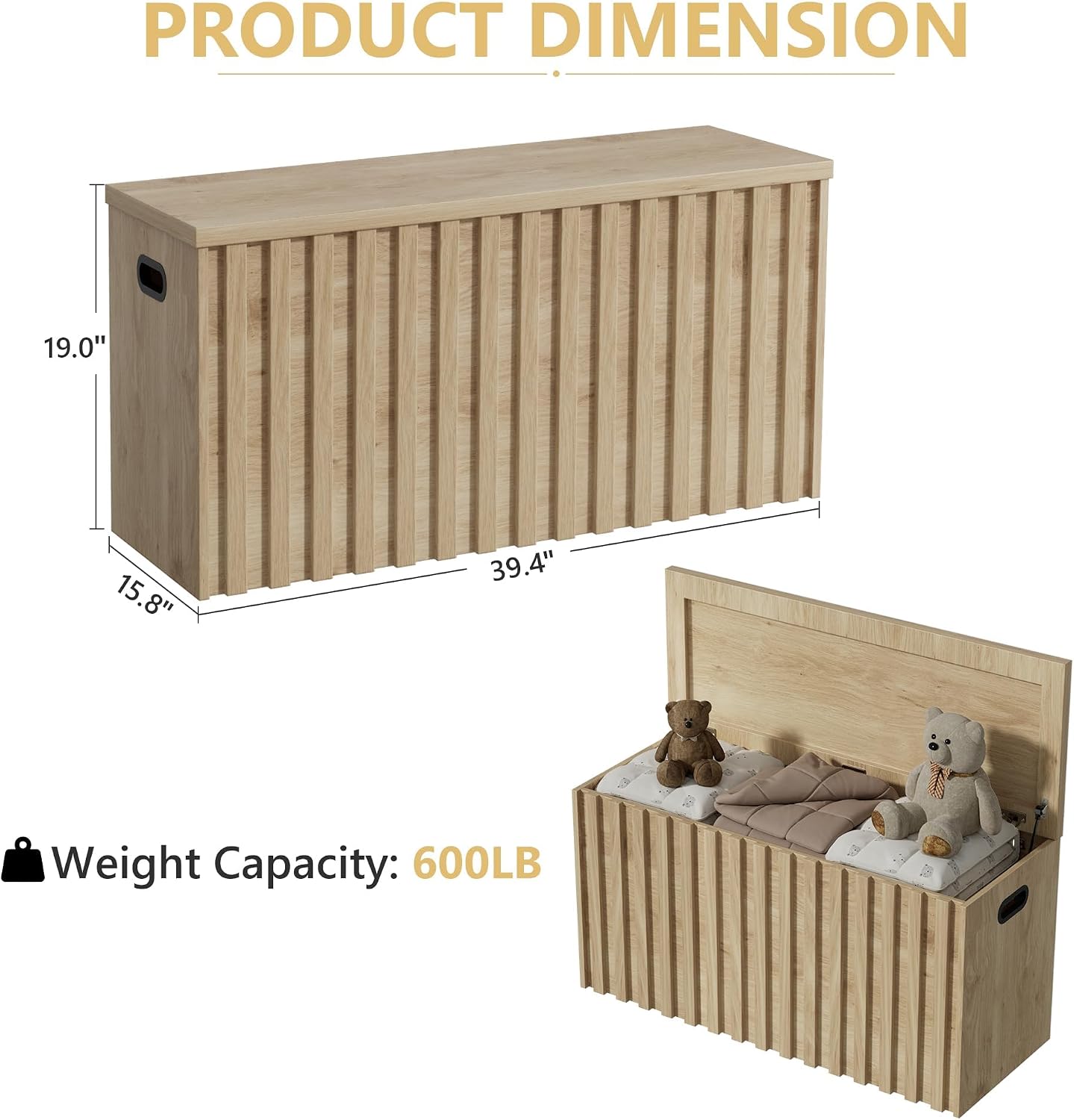 UEV Storage Bench Set of 2, 39.4' Wood Storage Trunk with 2 Safety Hinges, Sturdy Storage Chest, Fluted Storage Bench for Bedroom, Shoe Bench for Entryway, Living Room (Ivroy White)