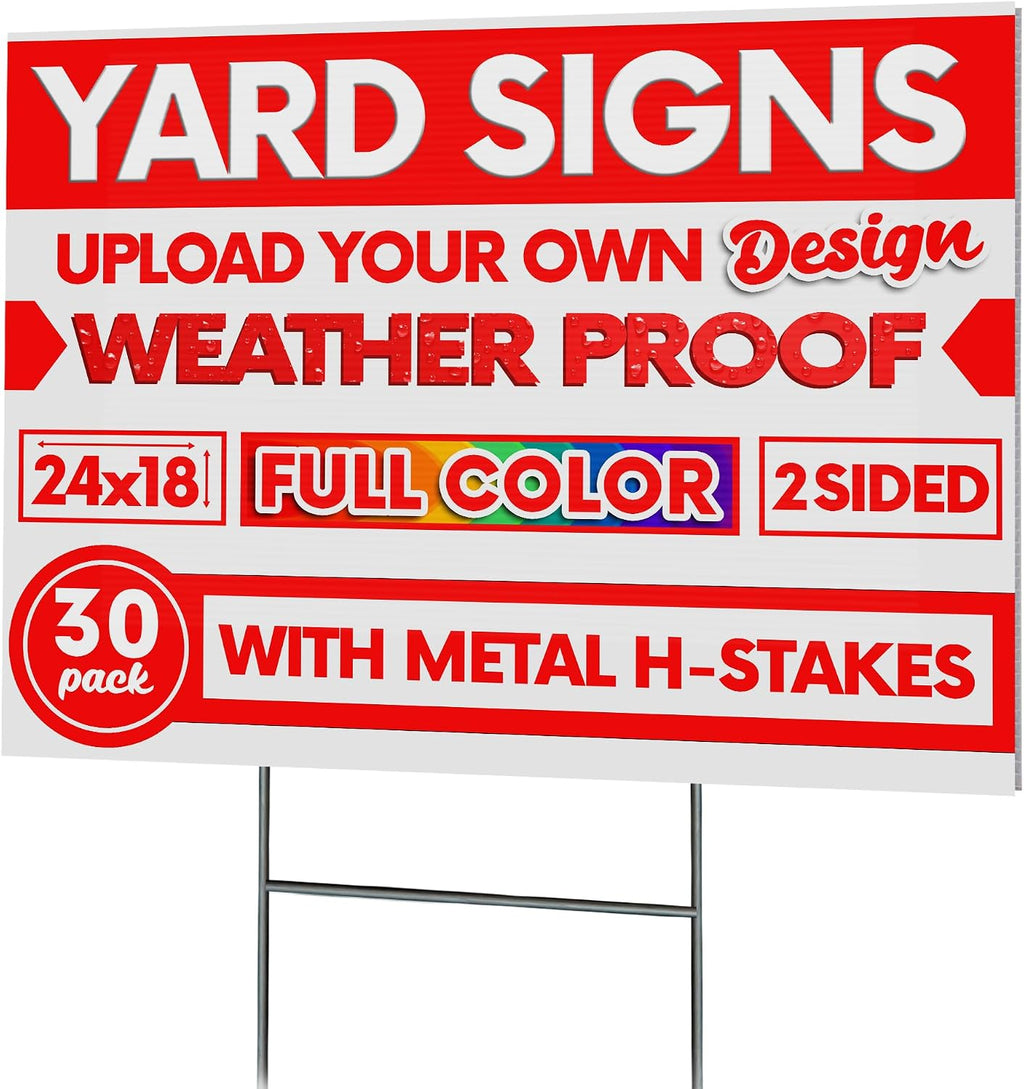 Double Sided Custom Yard Sign with Metal Stake, 24x18 Front and Back Custom Printed Personalized Lawn Sign for Business, Real Estate, or Yard Sale, Full Color Corrugated Plastic Signage for Outdoors,