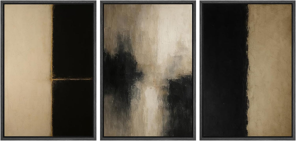 SIGNWIN Framed Canvas Print Wall Art Set Minimalist Neutral Abstract Beige and Black Illustrations Modern Art Contemporary Minimal Ultra for Living Room, Bedroom, Office - 16'x24'x3 Black