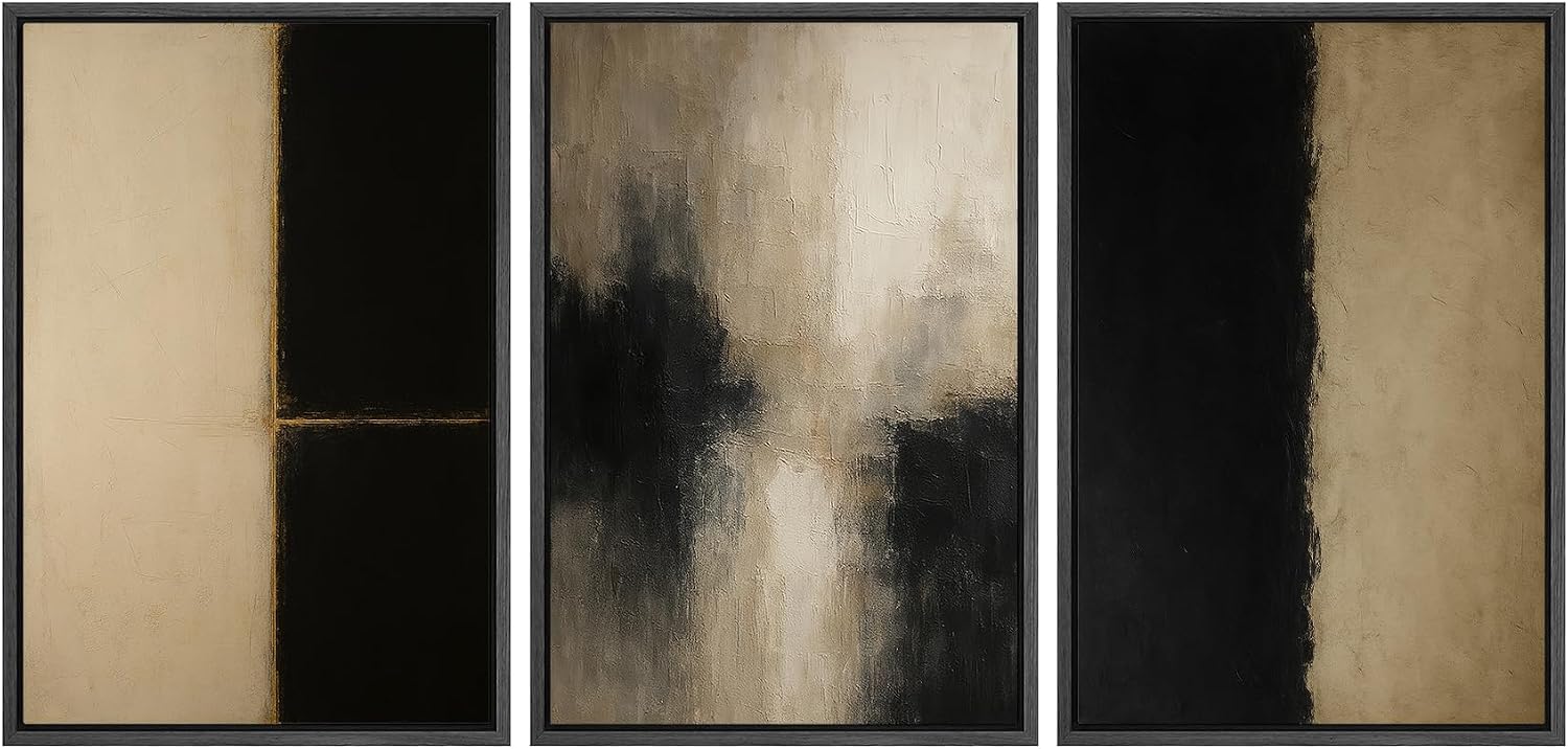 SIGNWIN Framed Canvas Print Wall Art Set Minimalist Neutral Abstract Beige and Black Illustrations Modern Art Contemporary Minimal Ultra for Living Room, Bedroom, Office - 16'x24'x3 Black