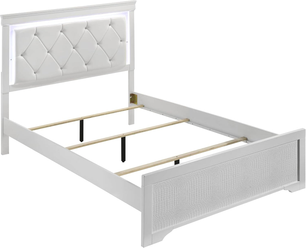 Upholstered Modern Style 5 Pc Full Bedroom Set with LED Headboard Made with Wood in White