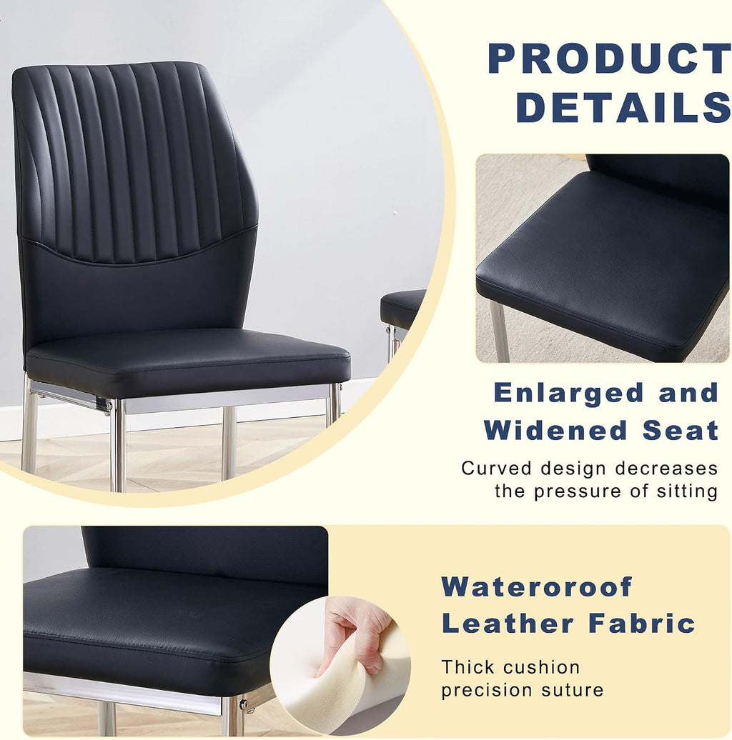 Dining Room Chairs Set of 4,Comfortable,Fashionable Soft Padded Kitchen Chairs High Backrests Metal Legs. Suitable for Living Room and Bedroom (Black+Silver Leg Set of 4)