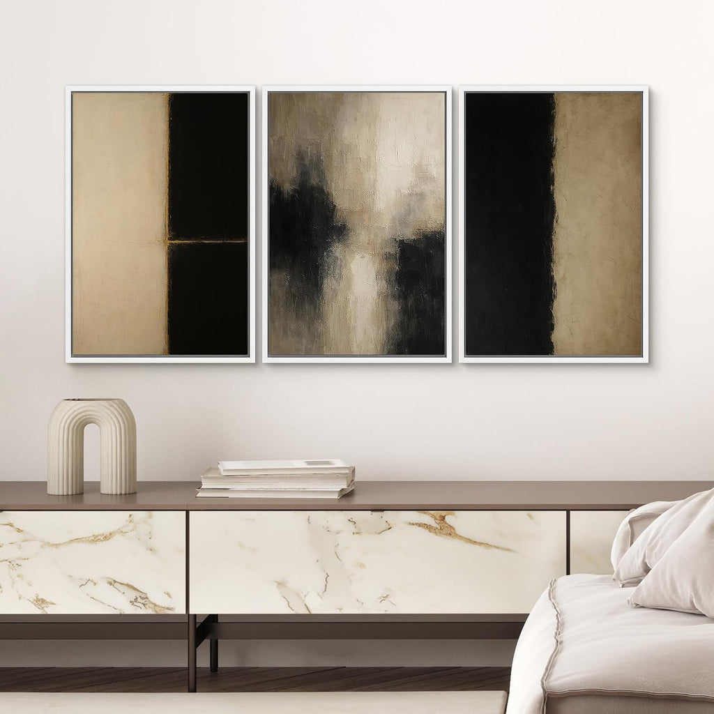 SIGNWIN Framed Canvas Print Wall Art Set Minimalist Neutral Abstract Beige and Black Illustrations Modern Art Contemporary Minimal Ultra for Living Room, Bedroom, Office - 16'x24'x3 White