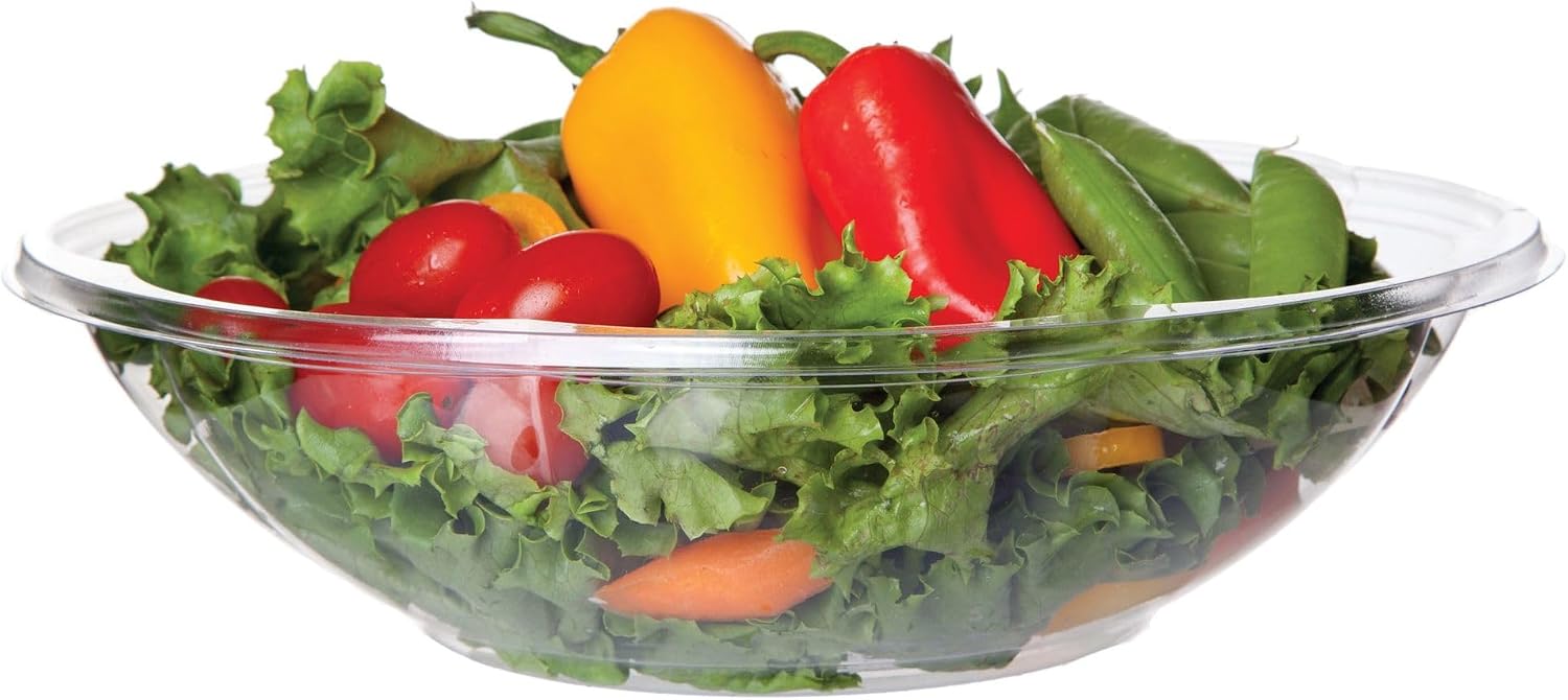 ECO PRODUCTS Compostable Clear PLA Plastic 48oz Squat Salad Bowl No Lid, Case of 300, Disposable Round To Go Food Containers, Lids Sold Separately, Renewable PLA Material Made from Plants, ASTM, BPI