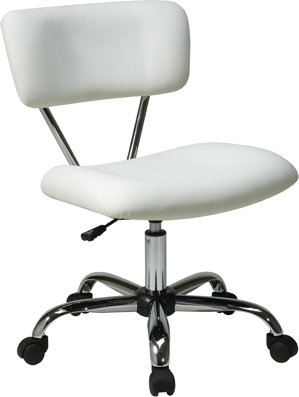 OSP Home Furnishings Vista Office Task Chair with Pneumatic Height Adjustment and Full Swivel, White Vinyl