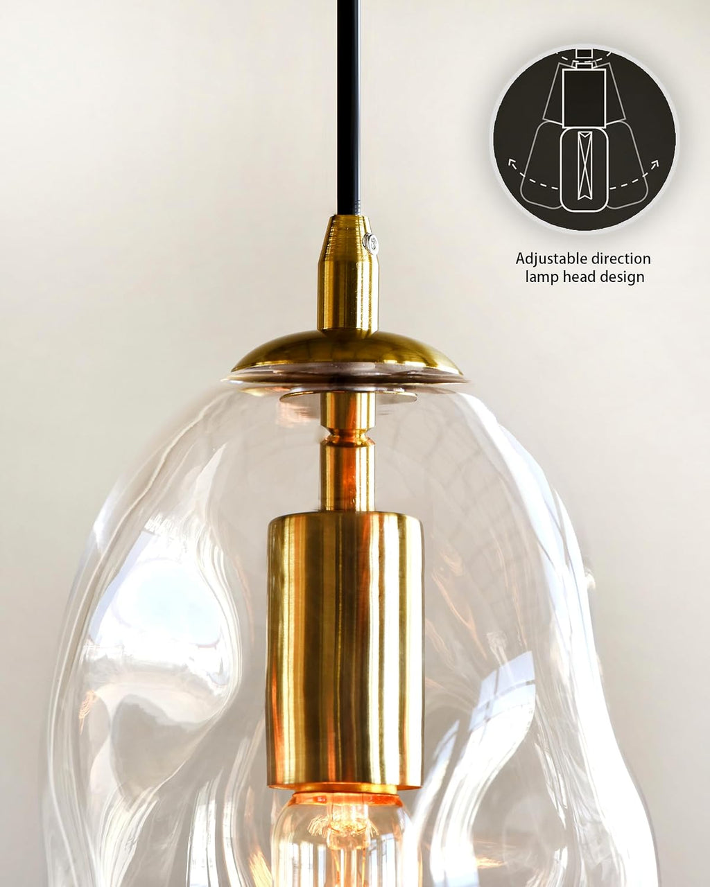 CASAMOTION Modern Pendant Lights Kitchen Island Large Gold Hanging Light Fixtures for Dining Table Blown Art Glass Clear Organic Globe Bedroom Foyer Entryway Hallway Lamp 12 Inch 1 Pack