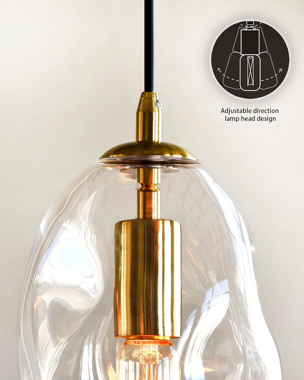 CASAMOTION Modern Pendant Lights Kitchen Island Large Gold Hanging Light Fixtures for Dining Table Blown Art Glass Clear Organic Globe Bedroom Foyer Entryway Hallway Lamp 12 Inch 1 Pack