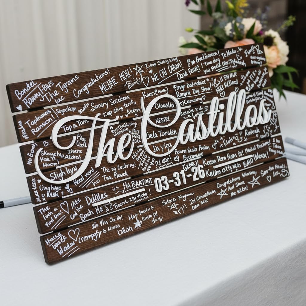 Personalized Wedding Guest Book Alternative - Custom Last Name Wood Sign with 3D Raised Lettering - Rustic Wedding Decor - Large Wood Guest Sign-in Board for Reception - XXLarge 40'x20'