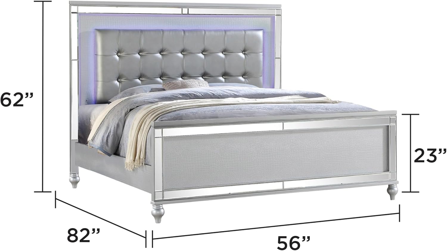 Full 5 PC LED Bedroom Set Made with Wood in Silver Color