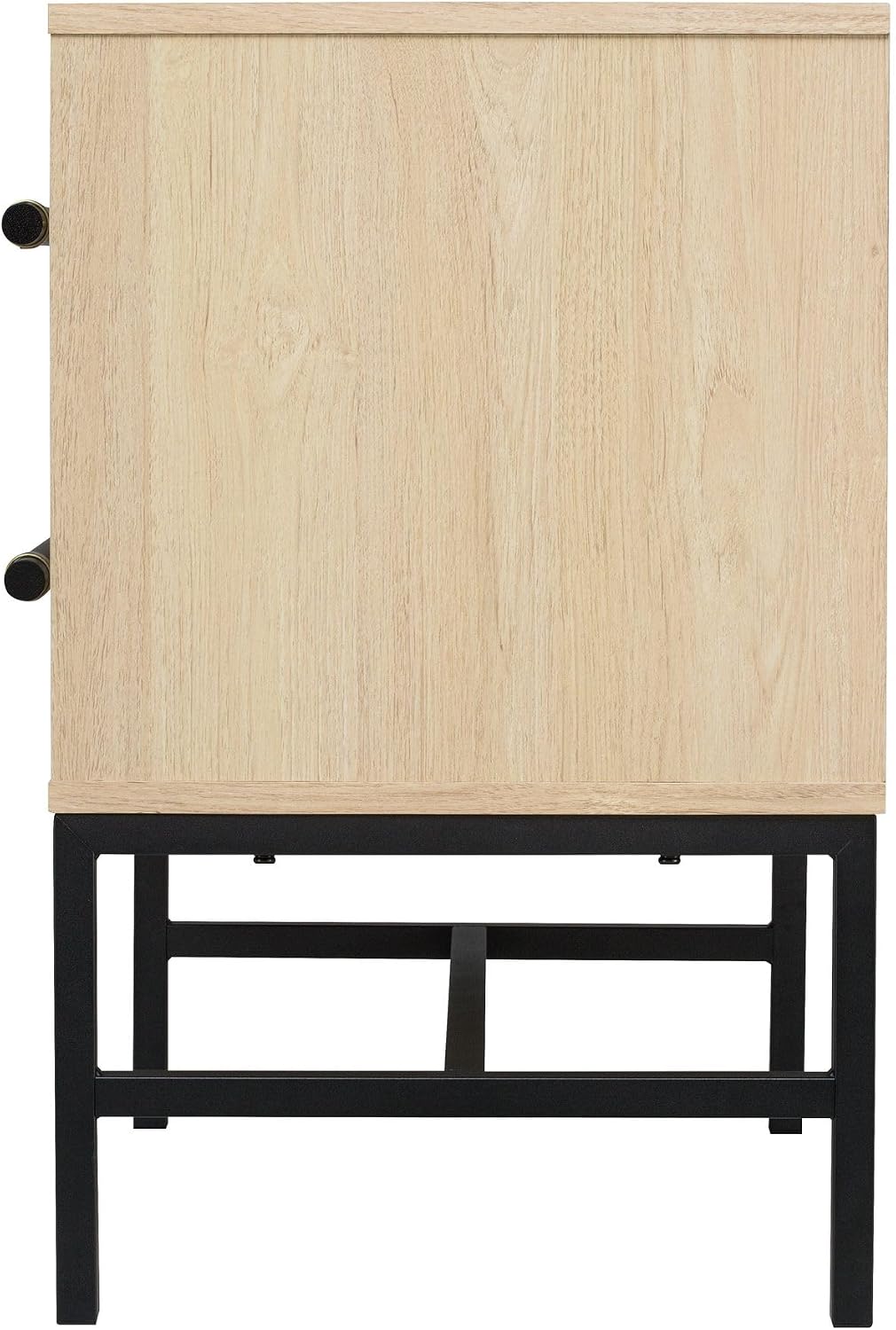 Sophia 2-Drawer Nightstand in Natural Oak Look with Rattan Panels and Minimalist Black Metal Frame- Perfect Bedroom Storage for Small Spaces, Large Suites, or Living Rooms