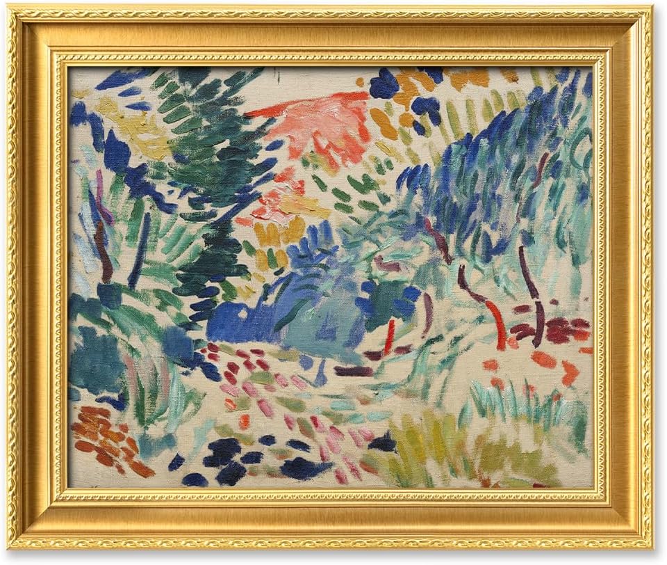 IPIC - In Landscape at Collioure by Henri Matisse, Framed Giclee Print on Canvas, Classic Wall Art with Gold Frame for Living Room or Bedroom, Image: 20x16, Total: 24.8 x 20.8, Made in USA
