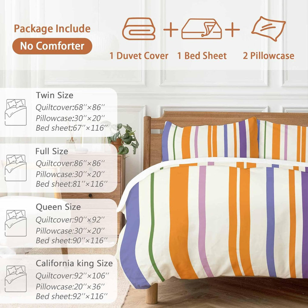 Prime Leader Abstract Basics Pattern Duvet Cover Set Queen Size 4 Pieces Colorful Stripes Modern Style Bedding Set with Zipper Closure, 1 Comforter Cover 92x106 Inches 1 Flat Sheet & 2 Pillow Cases