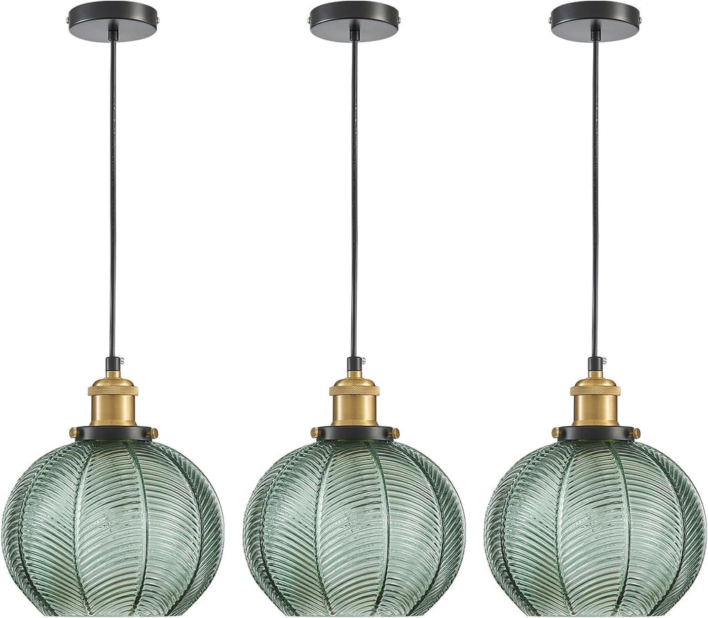 7.8in Vintage Pendant Light 3-Light Kitchen Sink Pendant Lights with Green Hand Blown Glass Small Hanging Lamp for Kitchen Island Dining Room Bedroom Bathroom Hallway E26