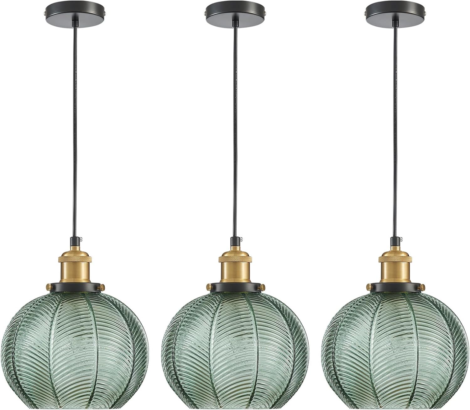 7.8in Vintage Pendant Light 3-Light Kitchen Sink Pendant Lights with Green Hand Blown Glass Small Hanging Lamp for Kitchen Island Dining Room Bedroom Bathroom Hallway E26