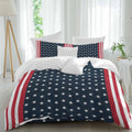 Independence Day Duvet Cover Set Queen Size 4 Pieces U.S. Flag Themed White Five-Pointed Star Bedding Set with Zipper Closure, 1 Comforter Cover 92x106 Inches 1 Flat Sheet & 2 Pillow Cases