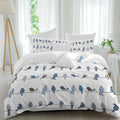 Prime Leader Birds on the Wire Blue Grey Duvet Cover Set Queen Size 4 Pieces Bedding Set with Zipper Closure, 1 Comforter Cover 92x106 Inches 1 Flat Sheet & 2 Pillow Cases
